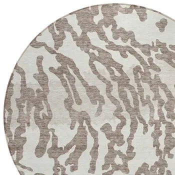 8' Taupe Brown And Ivory Round Animal Print Washable Indoor Outdoor Area Rug
