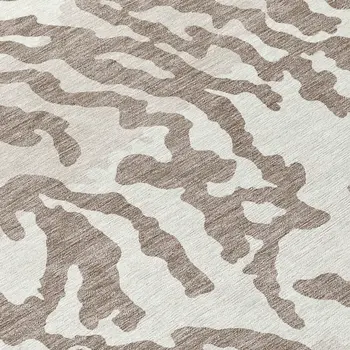 8' Taupe Brown And Ivory Round Animal Print Washable Indoor Outdoor Area Rug