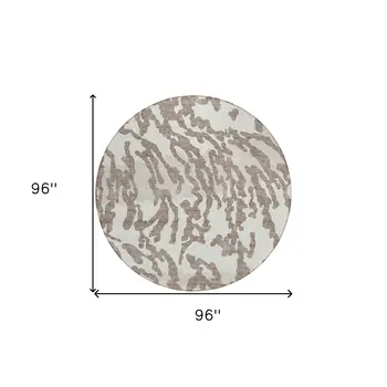 8' Taupe Brown And Ivory Round Animal Print Washable Indoor Outdoor Area Rug
