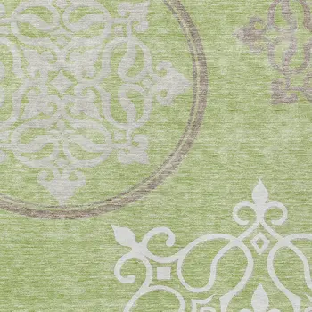 3' X 5' Artichoke Green Brown And Ivory Floral Medallion Washable Indoor Outdoor Area Rug