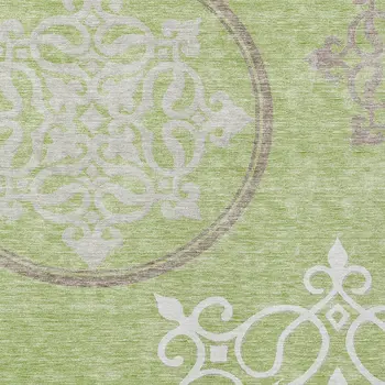 5' X 8' Artichoke Green Brown And Ivory Floral Medallion Washable Indoor Outdoor Area Rug