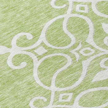 8' Artichoke Green Brown And Ivory Round Floral Medallion Washable Indoor Outdoor Area Rug