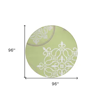 8' Artichoke Green Brown And Ivory Round Floral Medallion Washable Indoor Outdoor Area Rug