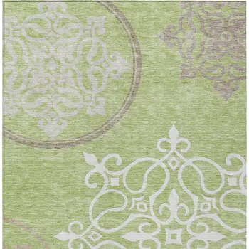 8' X 10' Artichoke Green Brown And Ivory Floral Medallion Washable Indoor Outdoor Area Rug