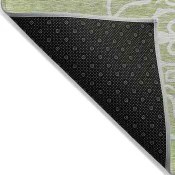8' X 10' Artichoke Green Brown And Ivory Floral Medallion Washable Indoor Outdoor Area Rug