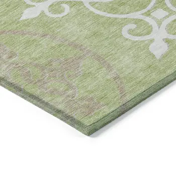 8' X 10' Artichoke Green Brown And Ivory Floral Medallion Washable Indoor Outdoor Area Rug