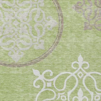 8' X 10' Artichoke Green Brown And Ivory Floral Medallion Washable Indoor Outdoor Area Rug