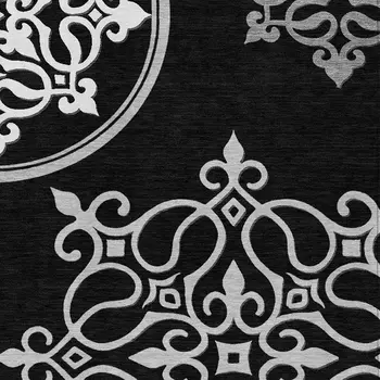 9' X 12' Black Floral Medallion Washable Indoor Outdoor Area Rug