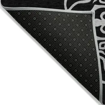 9' X 12' Black Floral Medallion Washable Indoor Outdoor Area Rug