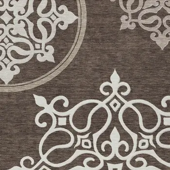 3' X 5' Chocolate Floral Medallion Washable Indoor Outdoor Area Rug