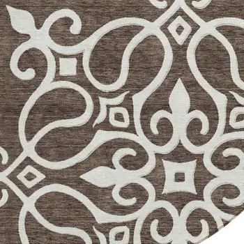 8' Chocolate Round Floral Medallion Washable Indoor Outdoor Area Rug