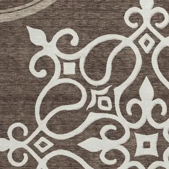 8' Chocolate Round Floral Medallion Washable Indoor Outdoor Area Rug