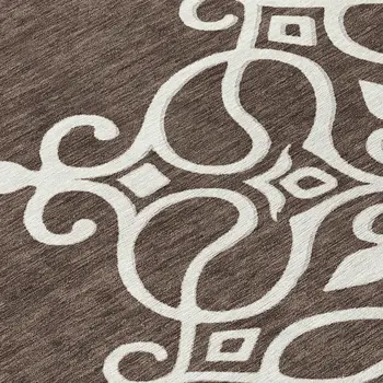 8' Chocolate Round Floral Medallion Washable Indoor Outdoor Area Rug