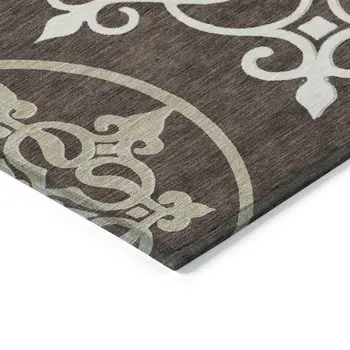 9' X 12' Chocolate Floral Medallion Washable Indoor Outdoor Area Rug