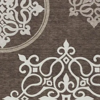 10' X 14' Chocolate Floral Medallion Washable Indoor Outdoor Area Rug