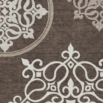 10' X 14' Chocolate Floral Medallion Washable Indoor Outdoor Area Rug