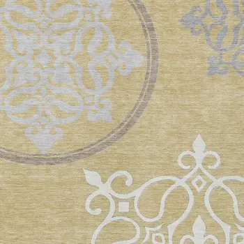 3' X 5' Gold Ivory And Gray Floral Medallion Washable Indoor Outdoor Area Rug