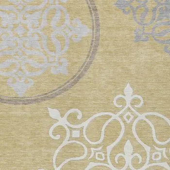 9' X 12' Gold Ivory And Gray Floral Medallion Washable Indoor Outdoor Area Rug