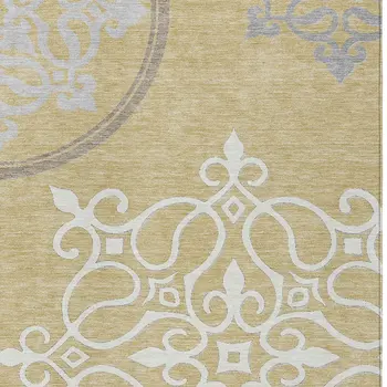 10' X 14' Gold Ivory And Gray Floral Medallion Washable Indoor Outdoor Area Rug