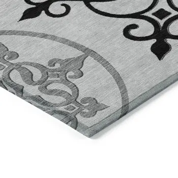 10' X 14' Gray Floral Medallion Washable Indoor Outdoor Area Rug
