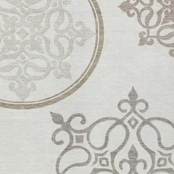 3' X 5' Ivory Floral Medallion Washable Indoor Outdoor Area Rug