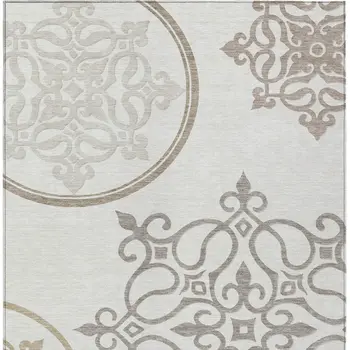 8' X 10' Ivory Floral Medallion Washable Indoor Outdoor Area Rug