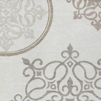 8' X 10' Ivory Floral Medallion Washable Indoor Outdoor Area Rug