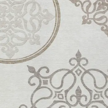 10' X 14' Ivory Floral Medallion Washable Indoor Outdoor Area Rug