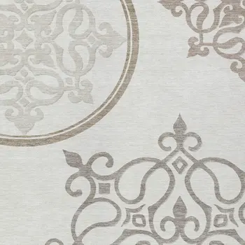 10' X 14' Ivory Floral Medallion Washable Indoor Outdoor Area Rug