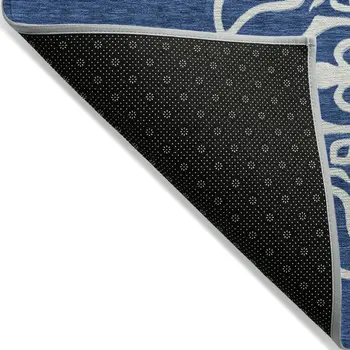 9' X 12' Navy Blue Floral Medallion Washable Indoor Outdoor Area Rug