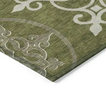 3' X 5' Olive Green Floral Medallion Washable Indoor Outdoor Area Rug