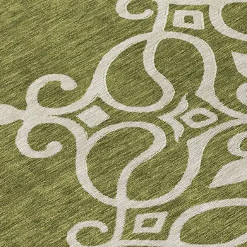 8' Olive Green Round Floral Medallion Washable Indoor Outdoor Area Rug