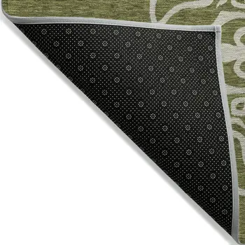8' X 10' Olive Green Floral Medallion Washable Indoor Outdoor Area Rug