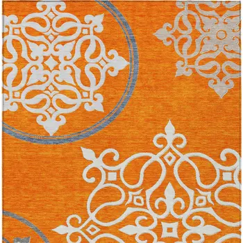 3' X 5' Orange Gray And Ivory Floral Medallion Washable Indoor Outdoor Area Rug