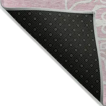 8' X 10' Pink Gray And Ivory Floral Medallion Washable Indoor Outdoor Area Rug