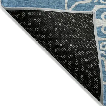 5' X 8' Teal Blue Gray And Ivory Floral Medallion Washable Indoor Outdoor Area Rug