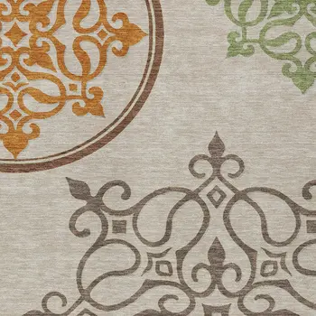 5' X 8' Taupe Floral Medallion Washable Indoor Outdoor Area Rug