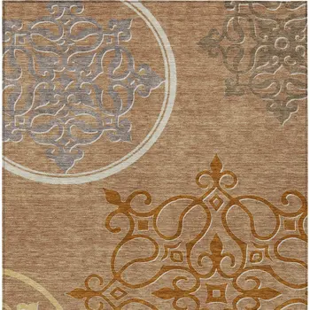 5' X 8' Terra Cotta Gold And Gray Floral Medallion Washable Indoor Outdoor Area Rug
