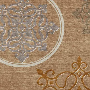 10' X 14' Terra Cotta Gold And Gray Floral Medallion Washable Indoor Outdoor Area Rug