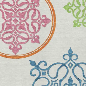 3' X 5' White Floral Medallion Washable Indoor Outdoor Area Rug