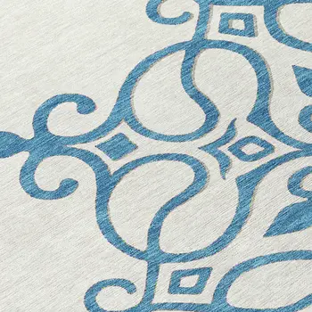 8' White Round Floral Medallion Washable Indoor Outdoor Area Rug
