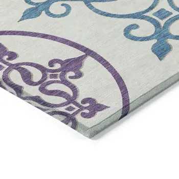 9' X 12' White Floral Medallion Washable Indoor Outdoor Area Rug