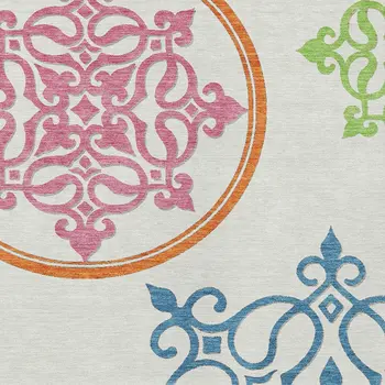 10' X 14' White Floral Medallion Washable Indoor Outdoor Area Rug