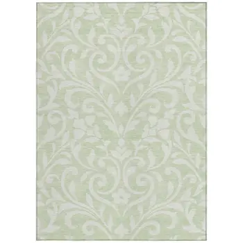 5' X 8' Artichoke Green And Ivory Floral Washable Indoor Outdoor Area Rug