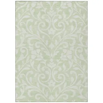 5' X 8' Artichoke Green And Ivory Floral Washable Indoor Outdoor Area Rug