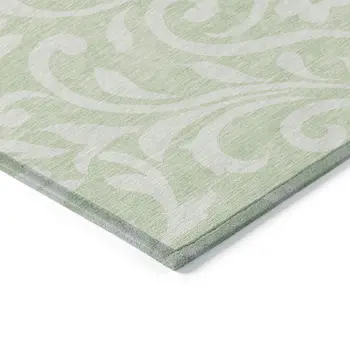 5' X 8' Artichoke Green And Ivory Floral Washable Indoor Outdoor Area Rug