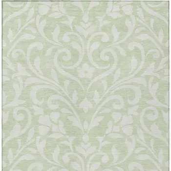 9' X 12' Artichoke Green And Ivory Floral Washable Indoor Outdoor Area Rug