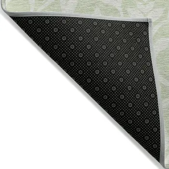 9' X 12' Artichoke Green And Ivory Floral Washable Indoor Outdoor Area Rug