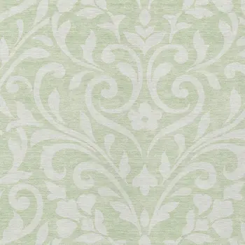9' X 12' Artichoke Green And Ivory Floral Washable Indoor Outdoor Area Rug