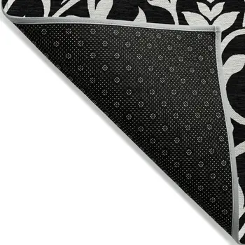 3' X 5' Black And Ivory Floral Washable Indoor Outdoor Area Rug